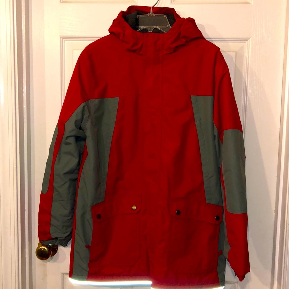 Boys Lands End Kids Ski jacket waterproof squall coat size XL 18-20 Red & Gray